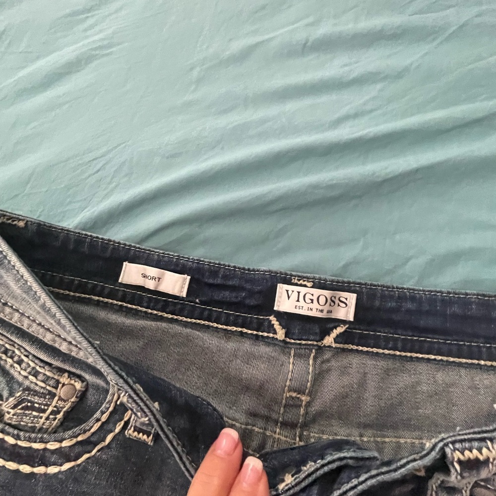 Vigoss American Flag Distressed Dark Blue Denim Shorts - Picture 2 of 4